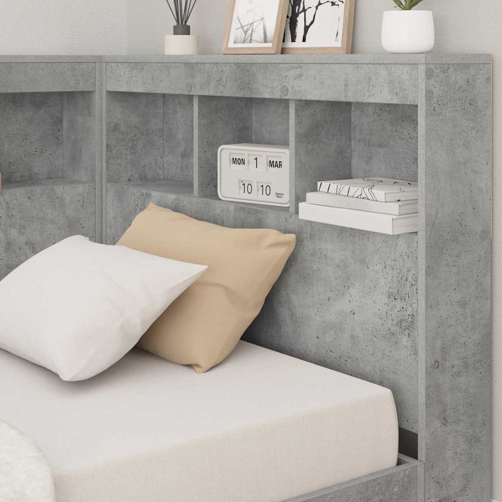 Storage Headboard Engineered Wood Length 200 cm Concrete Grey 90 cm
