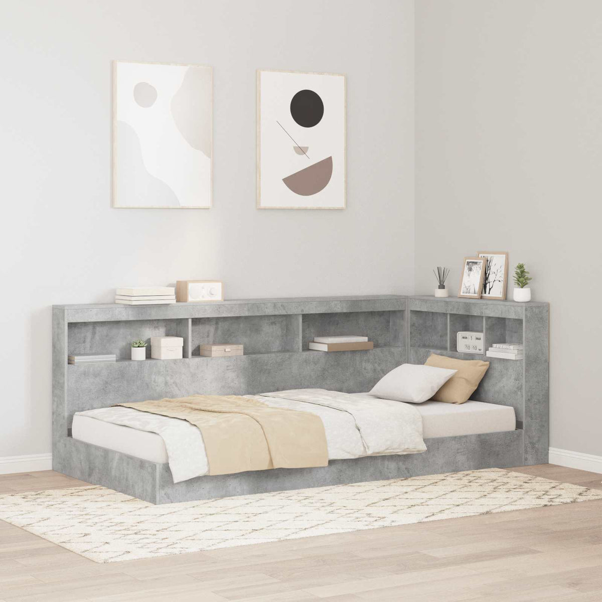 Storage Headboard Engineered Wood Length Concrete Grey