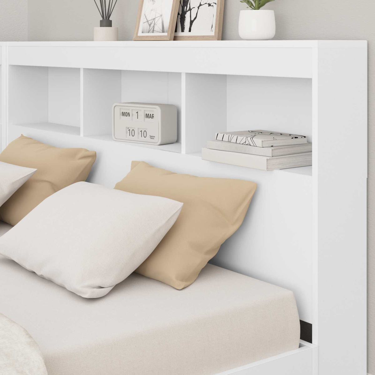 Storage Headboard Engineered Wood Length 200 cm White 160 cm