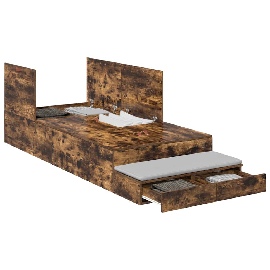 Storage Bed Frame Drawer Engineered Wood Length Smoked Oak