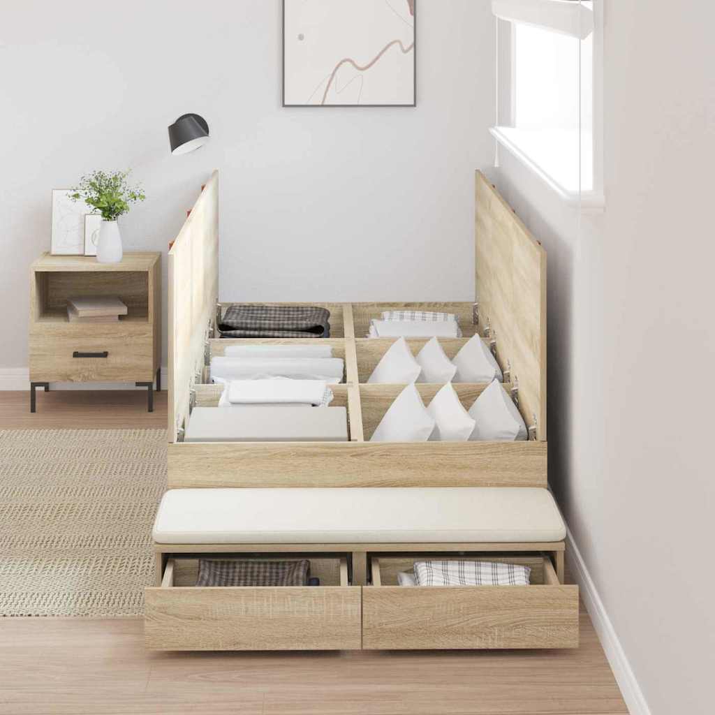 Storage Bed Frame with Drawer 80 cm Engineered Wood Length 200 cm Sonoma Oak 100 cm