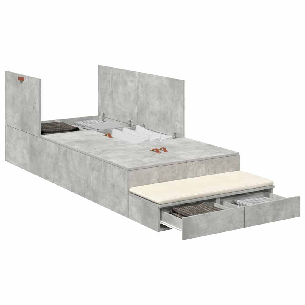 Storage Bed Frame 100 cm Engineered Wood Length 200 cm Concrete Grey 100 cm