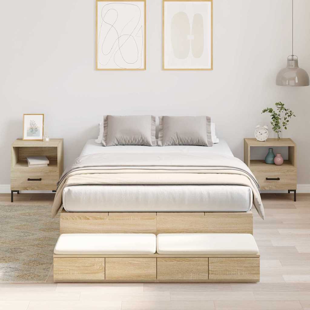 Storage Bed Frame with Drawer 80 cm Engineered Wood Length 200 cm Sonoma Oak 120 cm