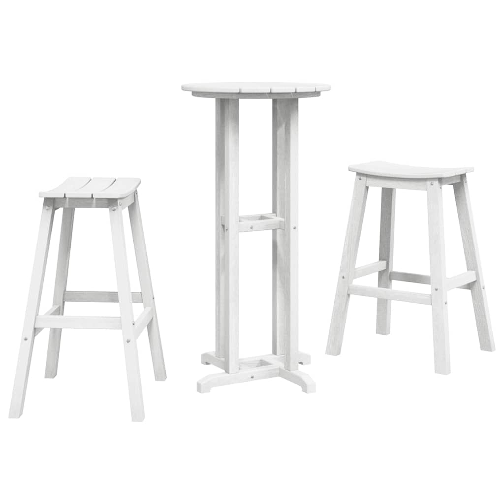 Garden Bar Set 3 pcs HDPE White Table +2x stool