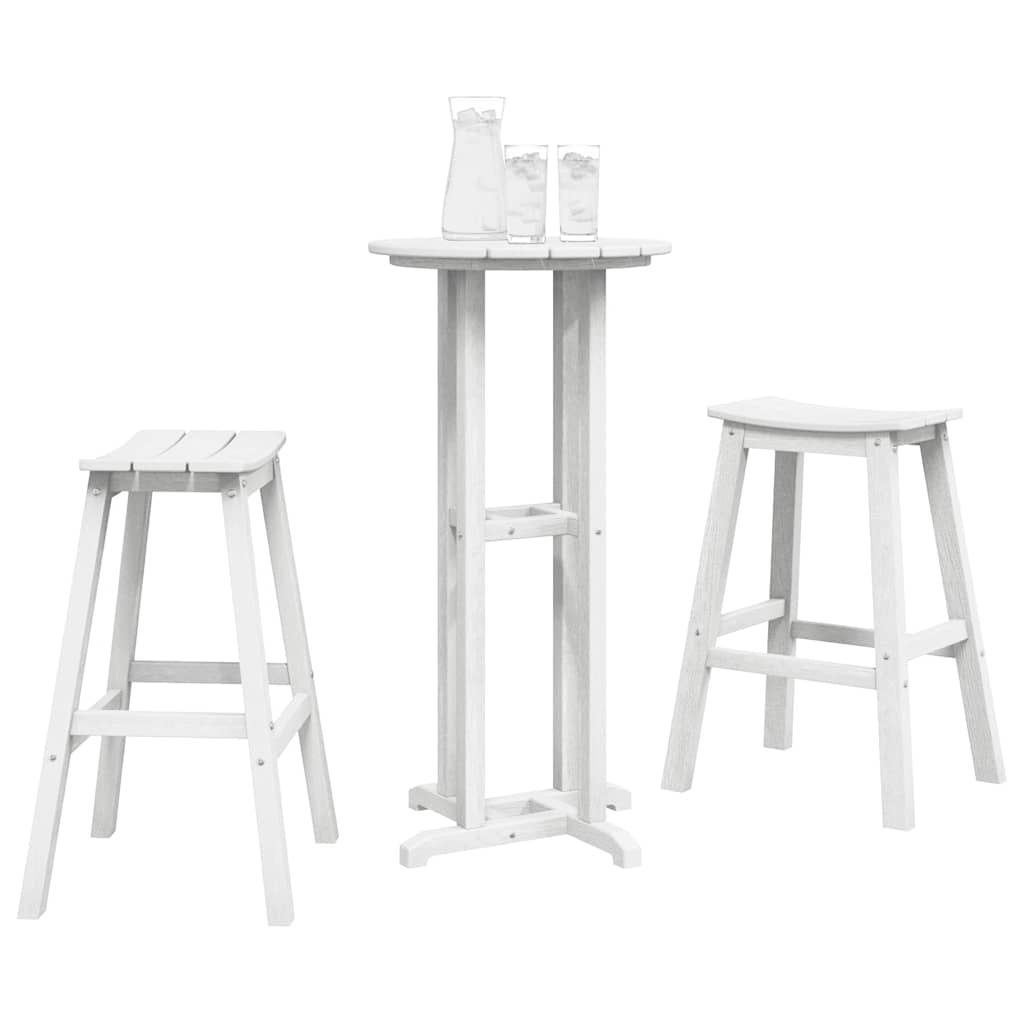 Garden Bar Set 3 pcs HDPE White Table +2x stool