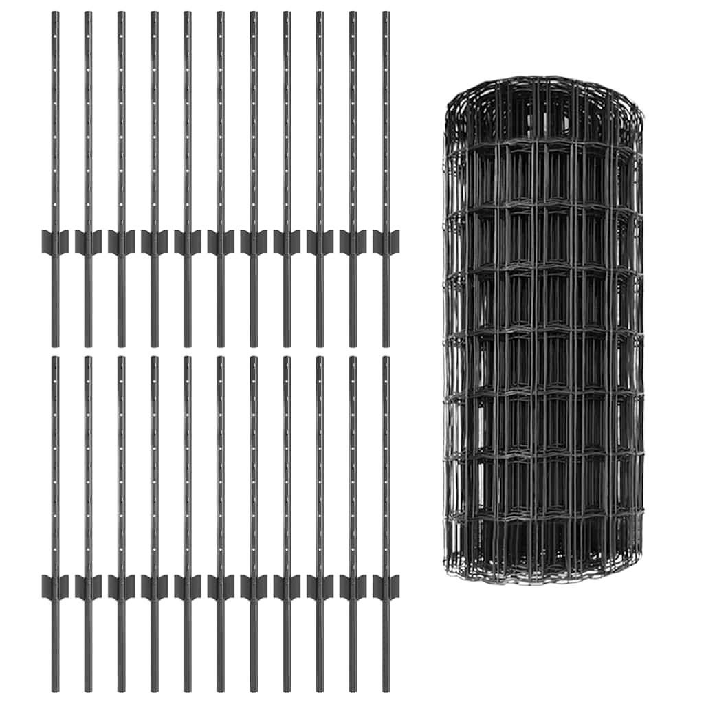 Euro Fence with Post 50 x 0.6 m PVC-Coated Steel Mesh Grey 50 x 0.6 m – 50 x 0.6 m 50 x 0.6 m fence (5 x 10 cm mesh)