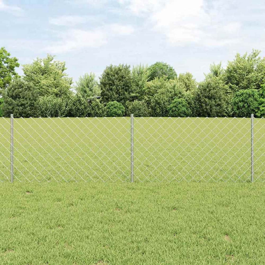Chainlink Fence with Post Galvanised Steel Silver