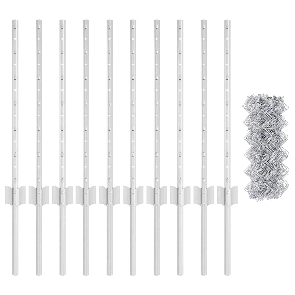 vidaXL Chainlink Fence with Post 10 x 0.6 m Galvanised Steel Silver 5