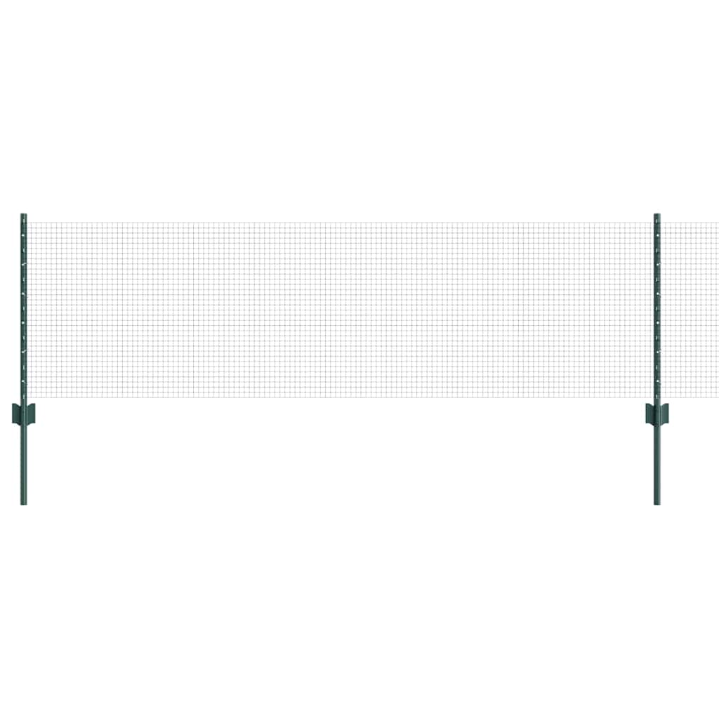 Welded Wire Fence with Posts 10 x 1.4 m PVC-Coated Steel Green 10 x 1.2 m fence (1.9 x 1.9 cm mesh)–25 x 0.6 m fence (2.5 x 2.5 cm mesh) 25 x 0.6 m fence (1.6 x 1.6 cm mesh)