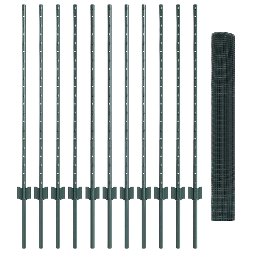 Welded Wire Fence with Posts 25 x 1 m Galvanised Steel Green 25 x 0.8 m – 50 x 0.5 m 25 x 1 m fence (1.2 x 1.2 cm mesh)