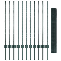 Welded Wire Fence with Posts 25 x 1 m Galvanised Steel Green 25 x 0.8 m – 50 x 0.5 m 25 x 1 m fence (1.2 x 1.2 cm mesh)