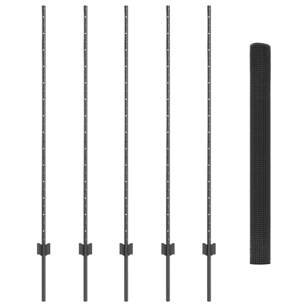 vidaXL Welded Wire Fence with Posts 10 x 1.4 m PVC-Coated Steel Grey 5