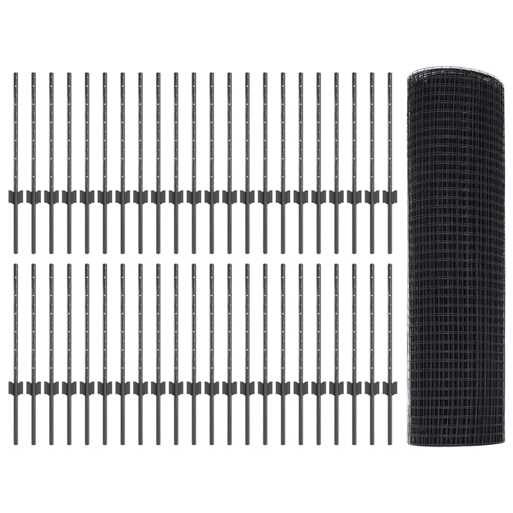 Welded Wire Fence with Posts 100 x 0.5 m PVC-Coated Steel Grey 50 x 0.8 m – 100 x 0.8 m 100 x 0.5 m fence (2.5 x 2.5 cm mesh)