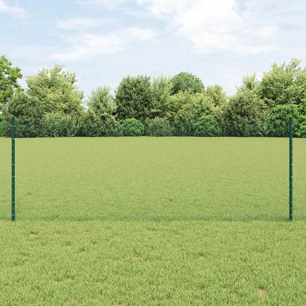 vidaXL Hexagonal Fence with Post 10 x 0.8 m PVC-Coated Steel Green 1