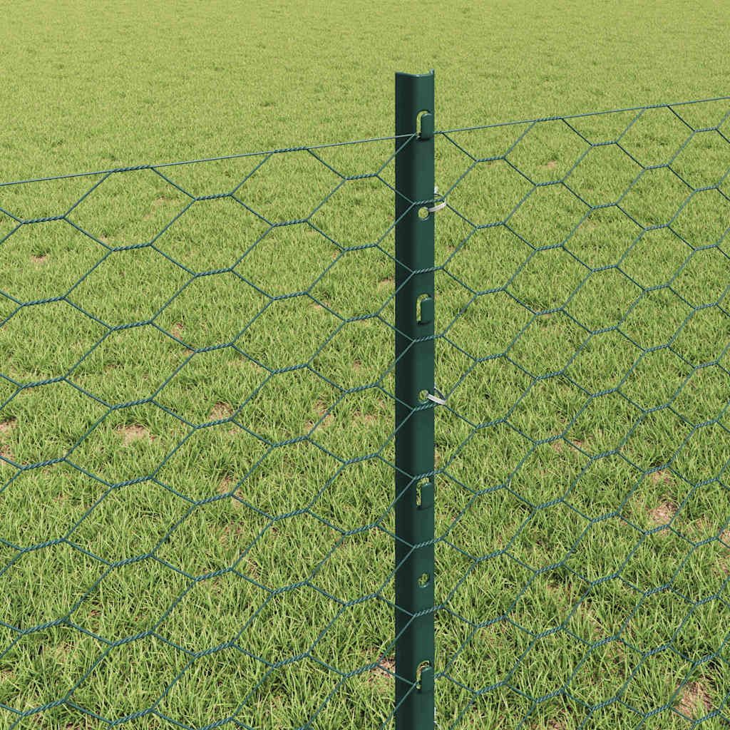 vidaXL Hexagonal Fence with Post 10 x 0.8 m PVC-Coated Steel Green 4
