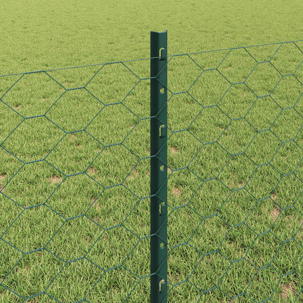 vidaXL Hexagonal Fence with Post 10 x 0.8 m PVC-Coated Steel Green 4