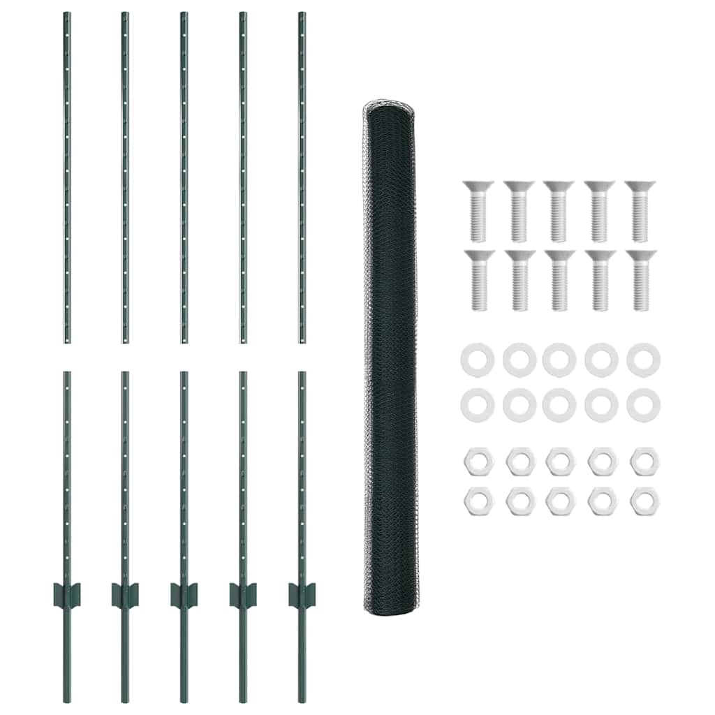vidaXL Hexagonal Fence with Post 10 x 1.4 m PVC-Coated Steel Green 6