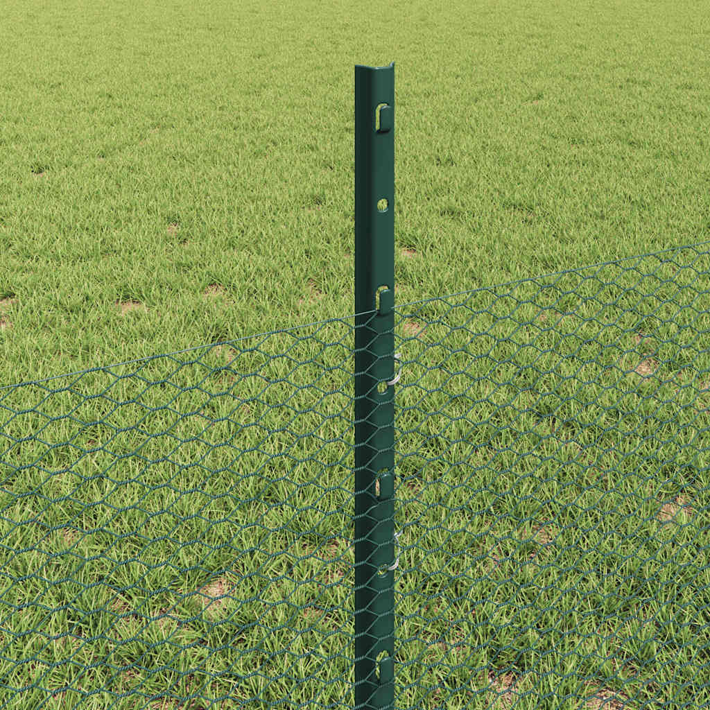 vidaXL Hexagonal Fence with Post 25 x 0.5 m PVC-Coated Steel Green 4