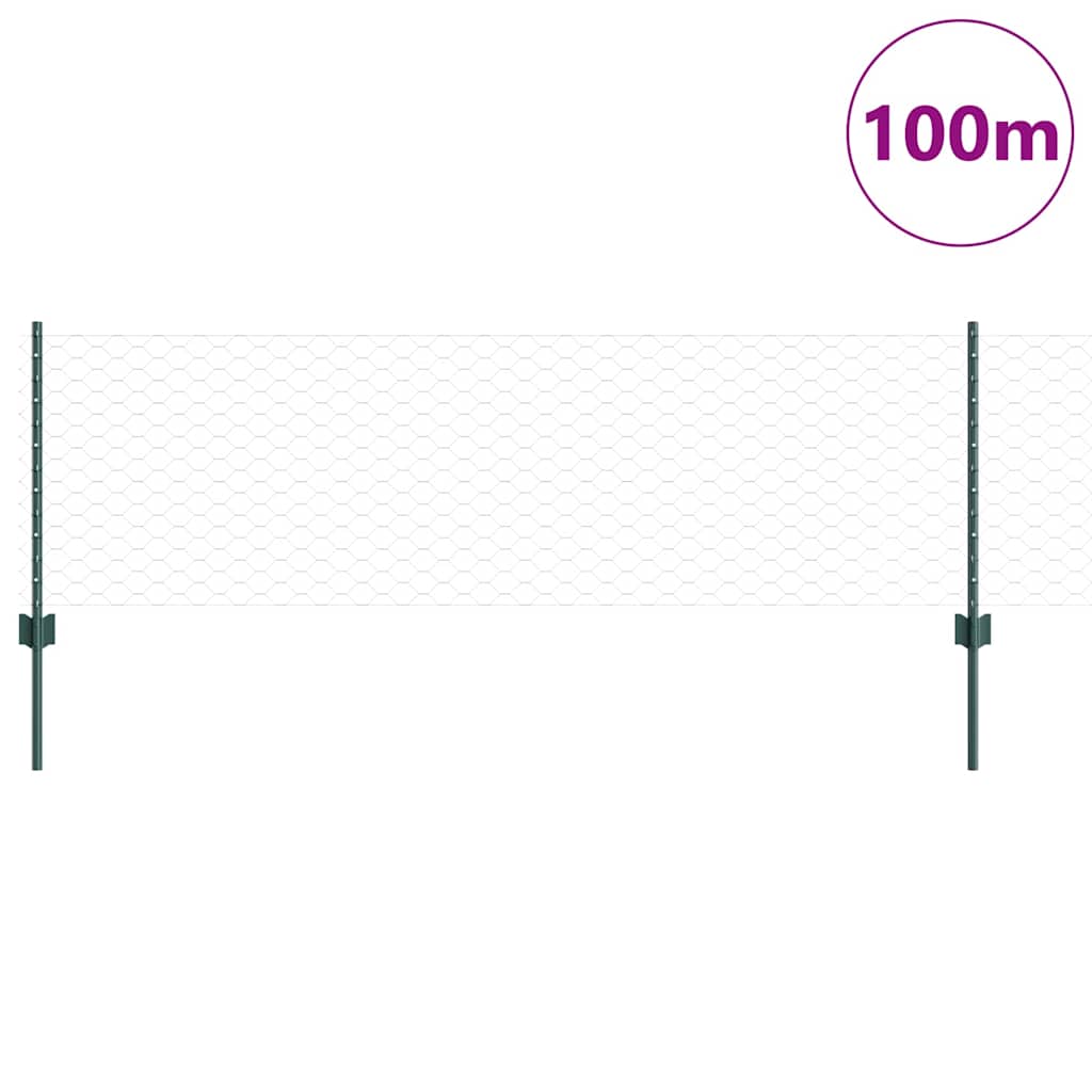 Hexagonal Fence with Post 100 x 0.8 m PVC-Coated Steel Green 100 x 0.6 m – 100 x 1.6 m 100 x 0.6 m fence (5 cm width mesh)