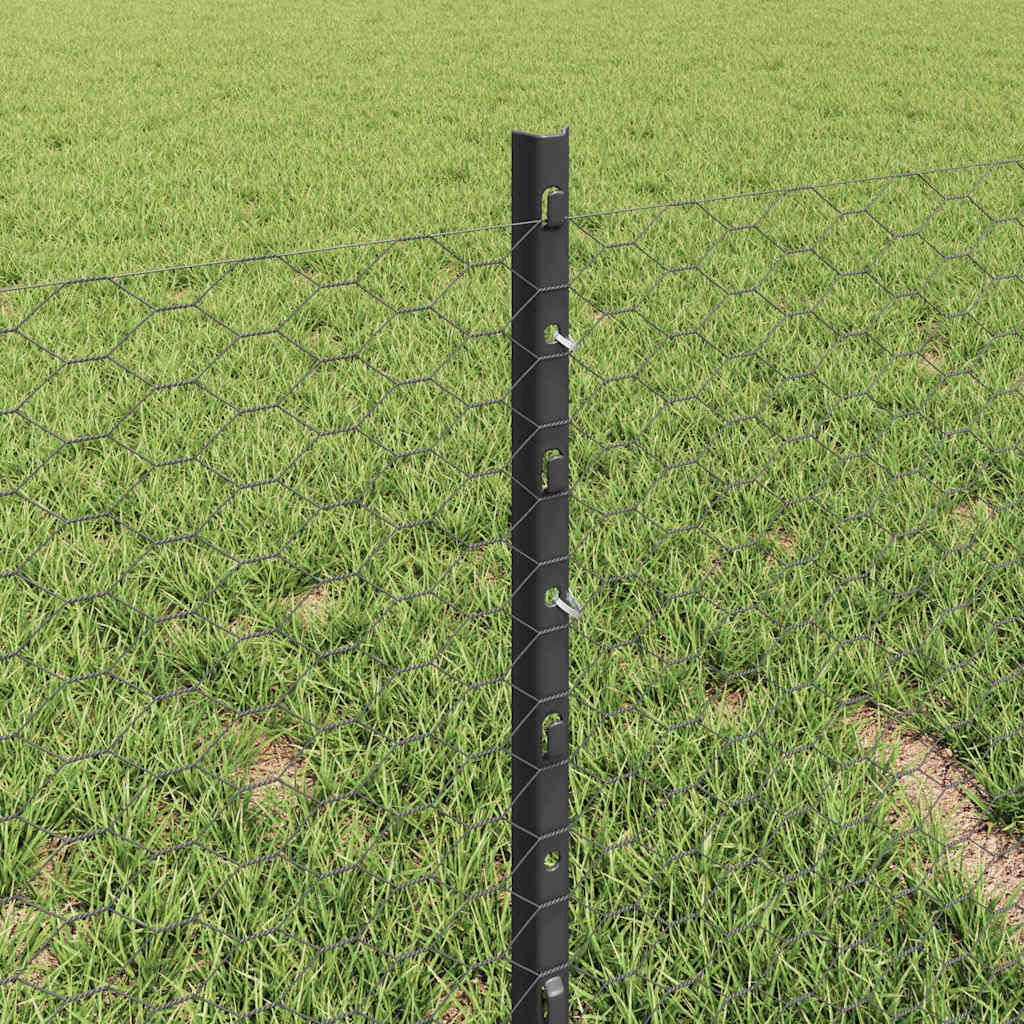 vidaXL Hexagonal Fence with Post 10 x 0.4 m PVC-Coated Steel Grey Mesh 4