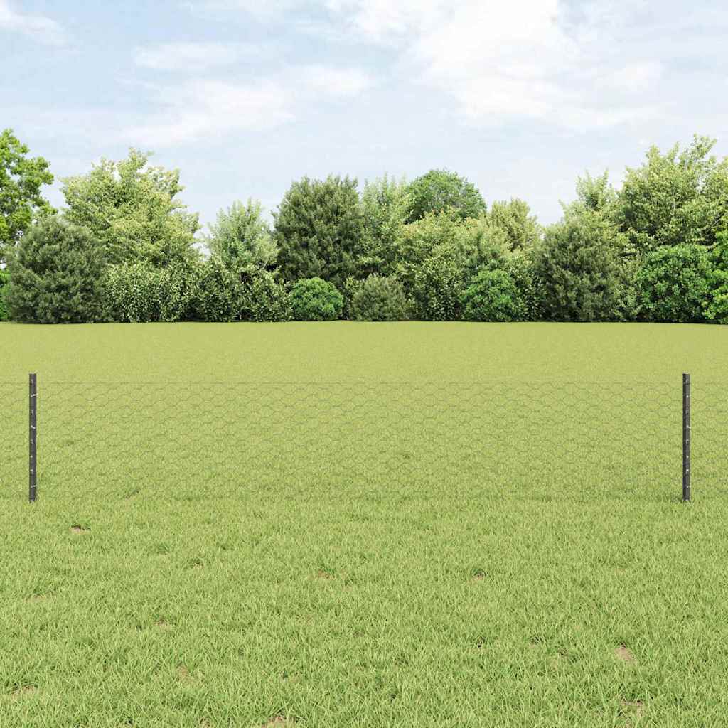 vidaXL Hexagonal Fence with Post 10 x 0.4 m PVC-Coated Steel Grey Mesh 1