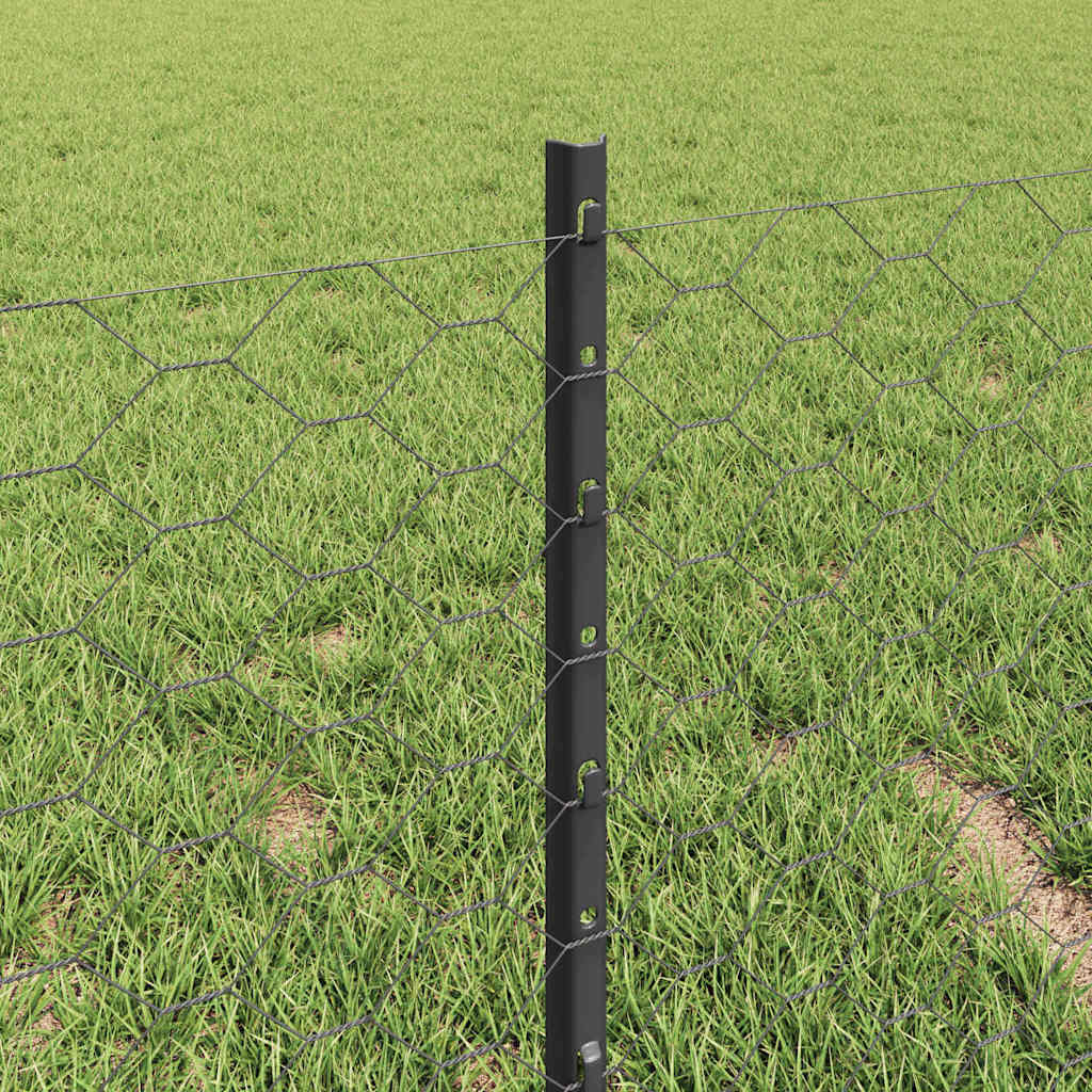 vidaXL Hexagonal Fence with Post 10 x 0.4 m PVC-Coated Steel Grey Mesh 4