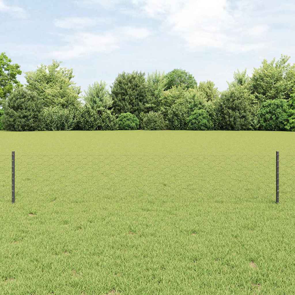 vidaXL Hexagonal Fence with Post 10 x 0.4 m PVC-Coated Steel Grey Mesh 1
