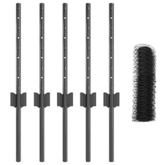 vidaXL Hexagonal Fence with Post 10 x 0.4 m PVC-Coated Steel Grey Mesh 5
