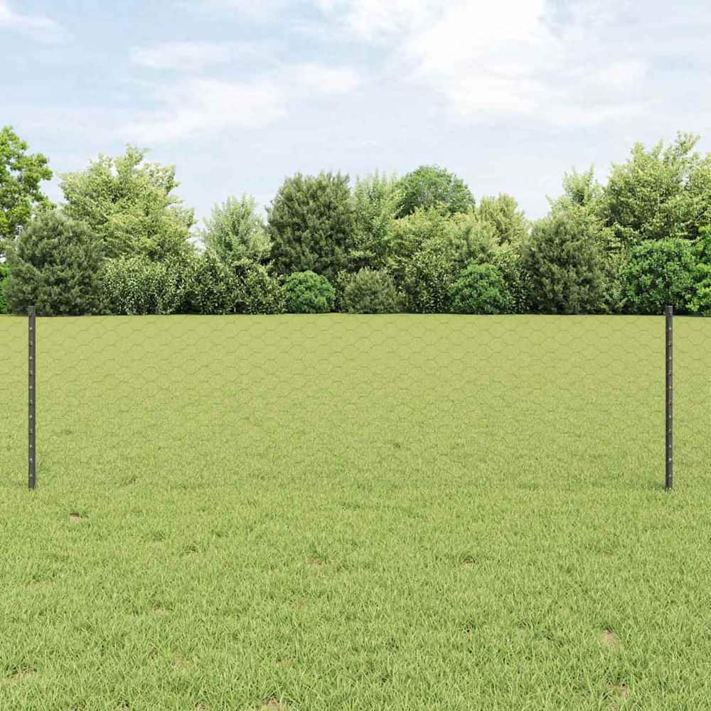 Hexagonal Fence with Post 100 x 0.6 m PVC-Coated Steel Grey 100 x 0.5 m – 100 x 1.6 m 100 x 0.6 m fence (5 cm width mesh)