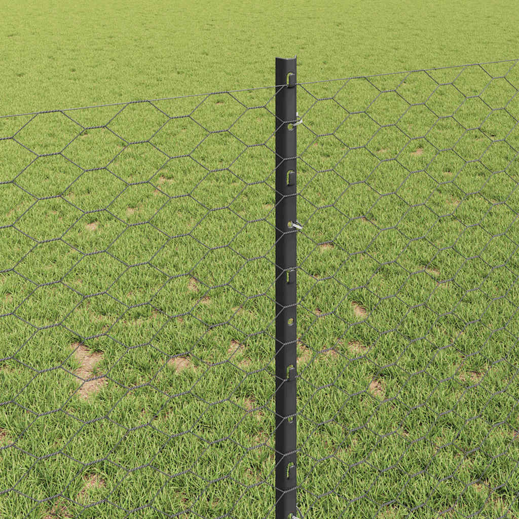 vidaXL Hexagonal Fence with Post 10 x 0.8 m PVC-Coated Steel Grey Mesh 4