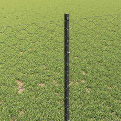 vidaXL Hexagonal Fence with Post 10 x 0.8 m PVC-Coated Steel Grey Mesh 4