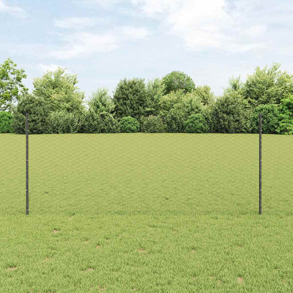 vidaXL Hexagonal Fence with Post 10 x 0.8 m PVC-Coated Steel Grey Mesh 1