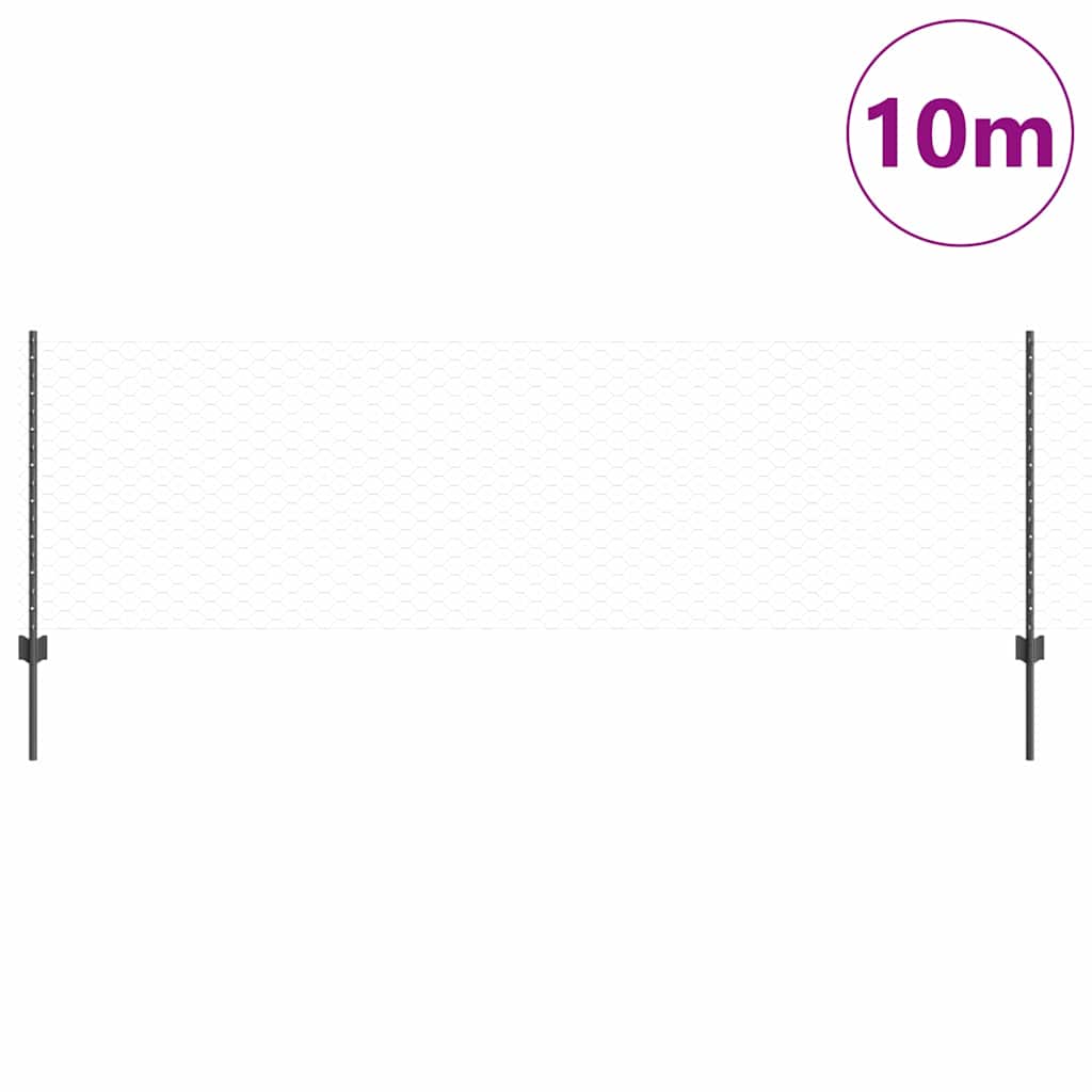 vidaXL Hexagonal Fence with Post 10 x 0.8 m PVC-Coated Steel Grey Mesh 3