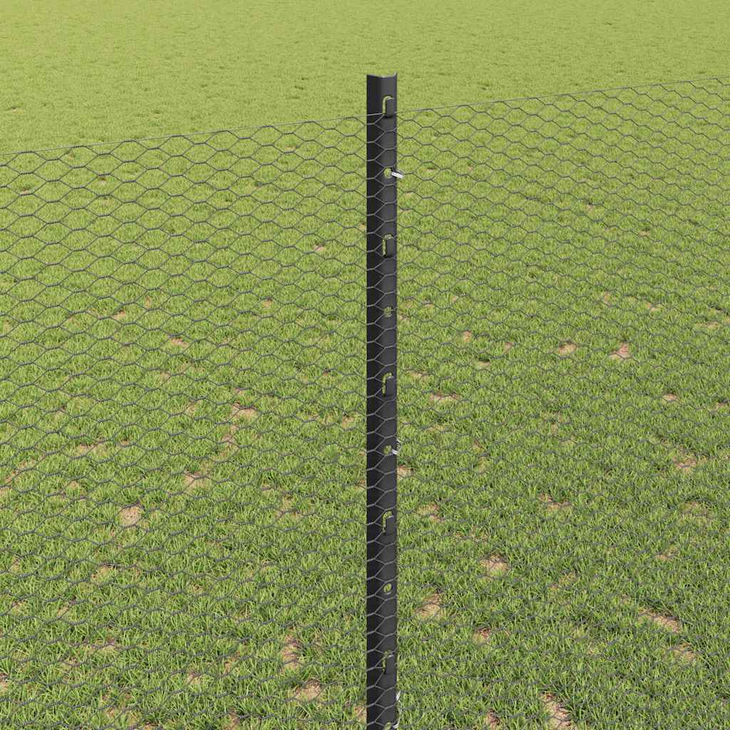vidaXL Hexagonal Fence with Post 10 x 1.4 m PVC-Coated Steel Grey Mesh 4