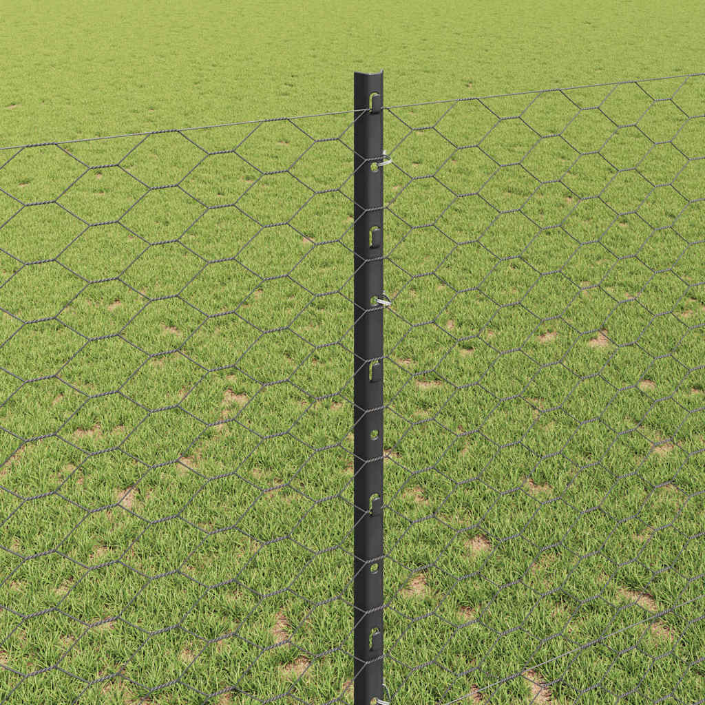 vidaXL Hexagonal Fence with Post 10 x 1.4 m PVC-Coated Steel Grey Mesh 4