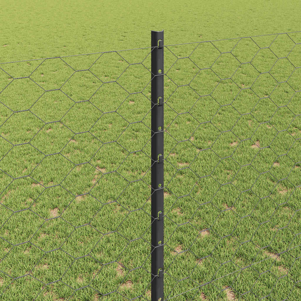 vidaXL Hexagonal Fence with Post 10 x 1.4 m PVC-Coated Steel Grey Mesh 4