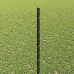 vidaXL Hexagonal Fence with Post 10 x 1.4 m PVC-Coated Steel Grey Mesh 4