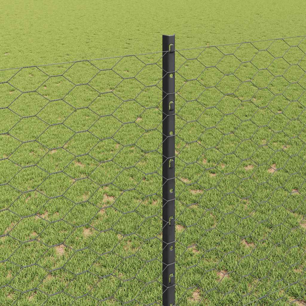 vidaXL Hexagonal Fence with Post 10 x 1.5 m PVC-Coated Steel Grey Mesh 4