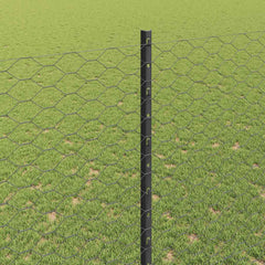vidaXL Hexagonal Fence with Post 10 x 1.5 m PVC-Coated Steel Grey Mesh 4