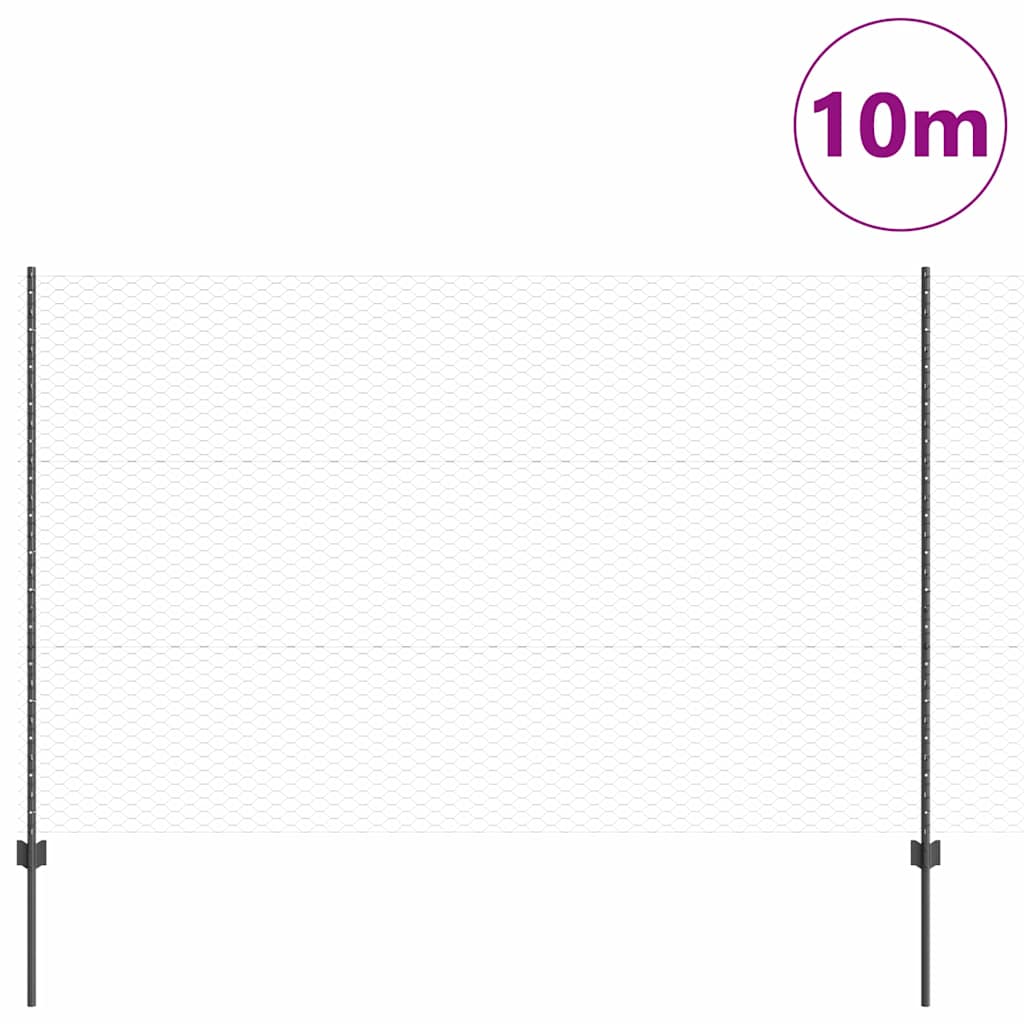 vidaXL Hexagonal Fence with Post 10 x 1.5 m PVC-Coated Steel Grey Mesh 3