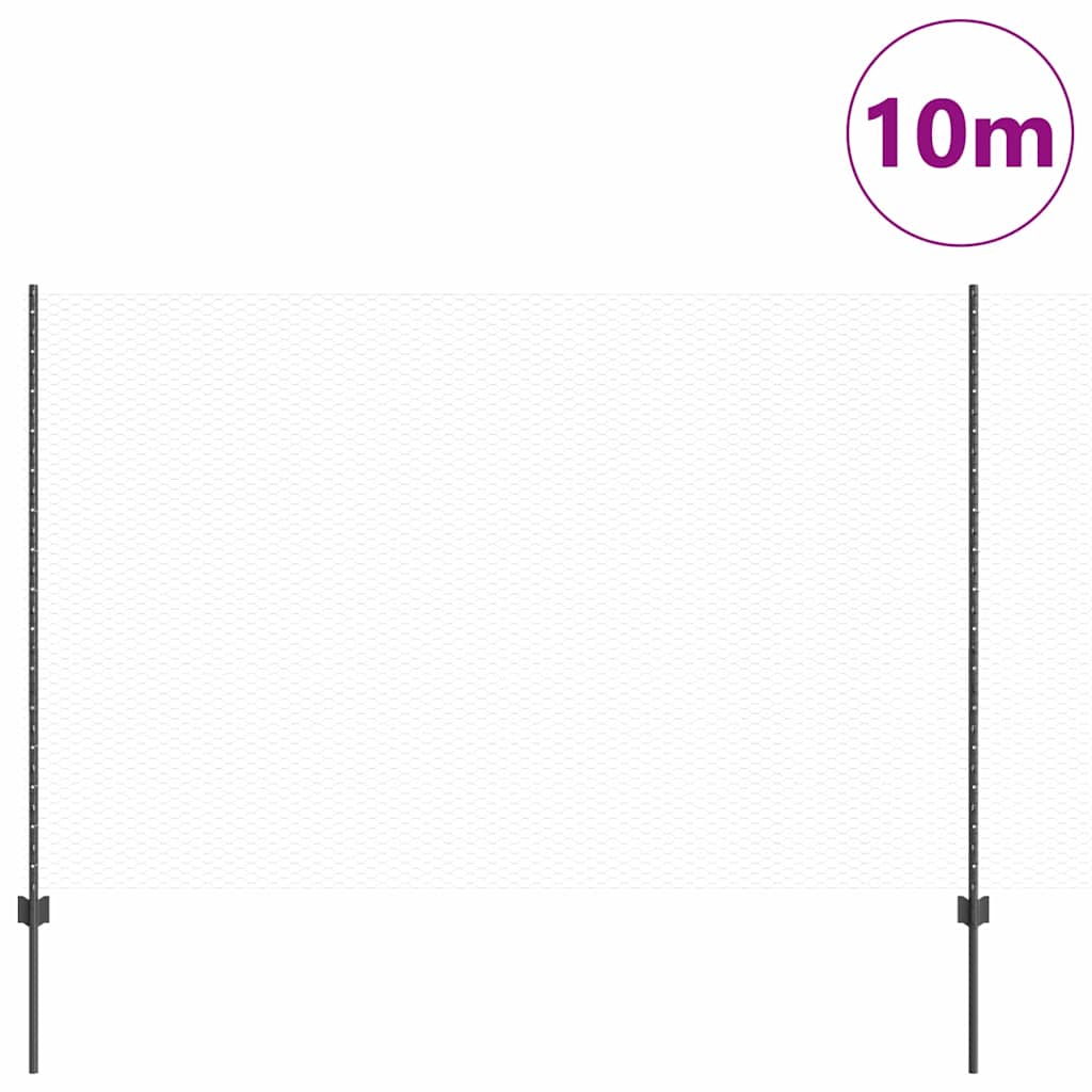 vidaXL Hexagonal Fence with Post 10 x 1.6 m PVC-Coated Steel Grey Mesh 3
