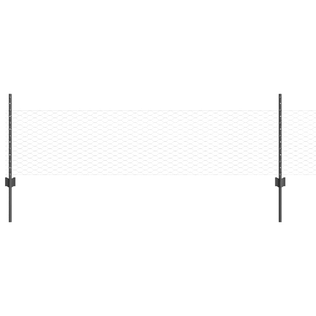 vidaXL Hexagonal Fence with Post 25 x 0.5 m PVC-Coated Steel Grey Mesh 2
