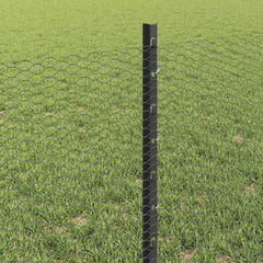 vidaXL Hexagonal Fence with Post 25 x 0.6 m PVC-Coated Steel Grey Mesh 4