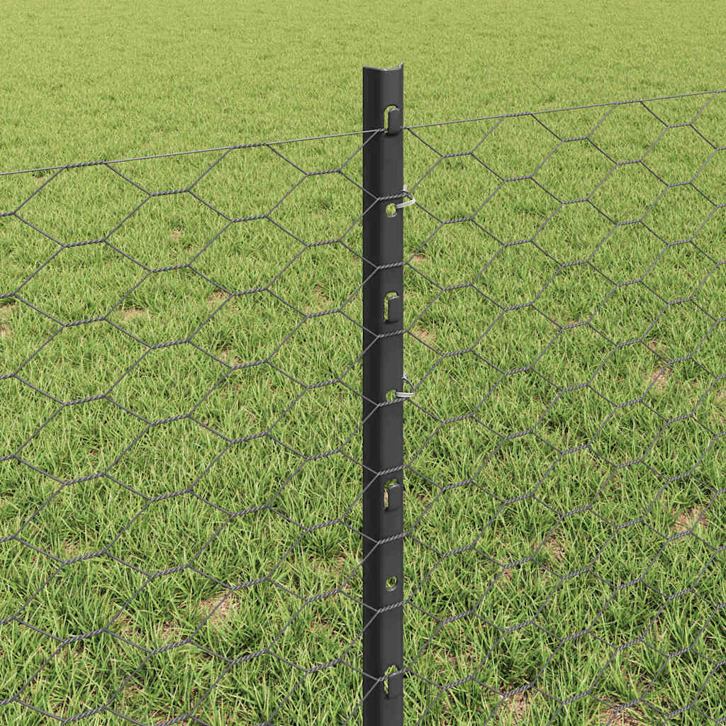 vidaXL Hexagonal Fence with Post 25 x 0.6 m PVC-Coated Steel Grey Mesh 4