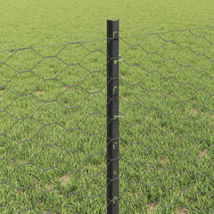 vidaXL Hexagonal Fence with Post 25 x 0.6 m PVC-Coated Steel Grey Mesh 4