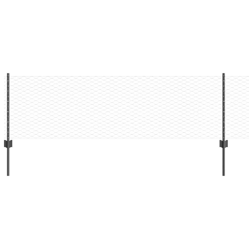 vidaXL Hexagonal Fence with Post 25 x 0.6 m PVC-Coated Steel Grey Mesh 2