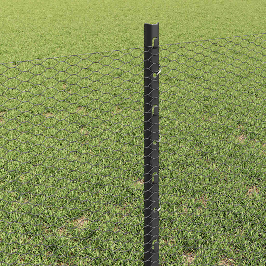 Hexagonal Fence with Post 100 x 0.6 m PVC-Coated Steel Grey 100 x 0.5 m – 100 x 1.6 m 100 x 0.6 m fence (1.3 cm width mesh)