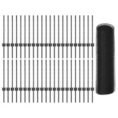 Hexagonal Fence with Post 100 x 0.6 m PVC-Coated Steel Grey 100 x 0.5 m – 100 x 1.6 m 100 x 0.6 m fence (1.3 cm width mesh)