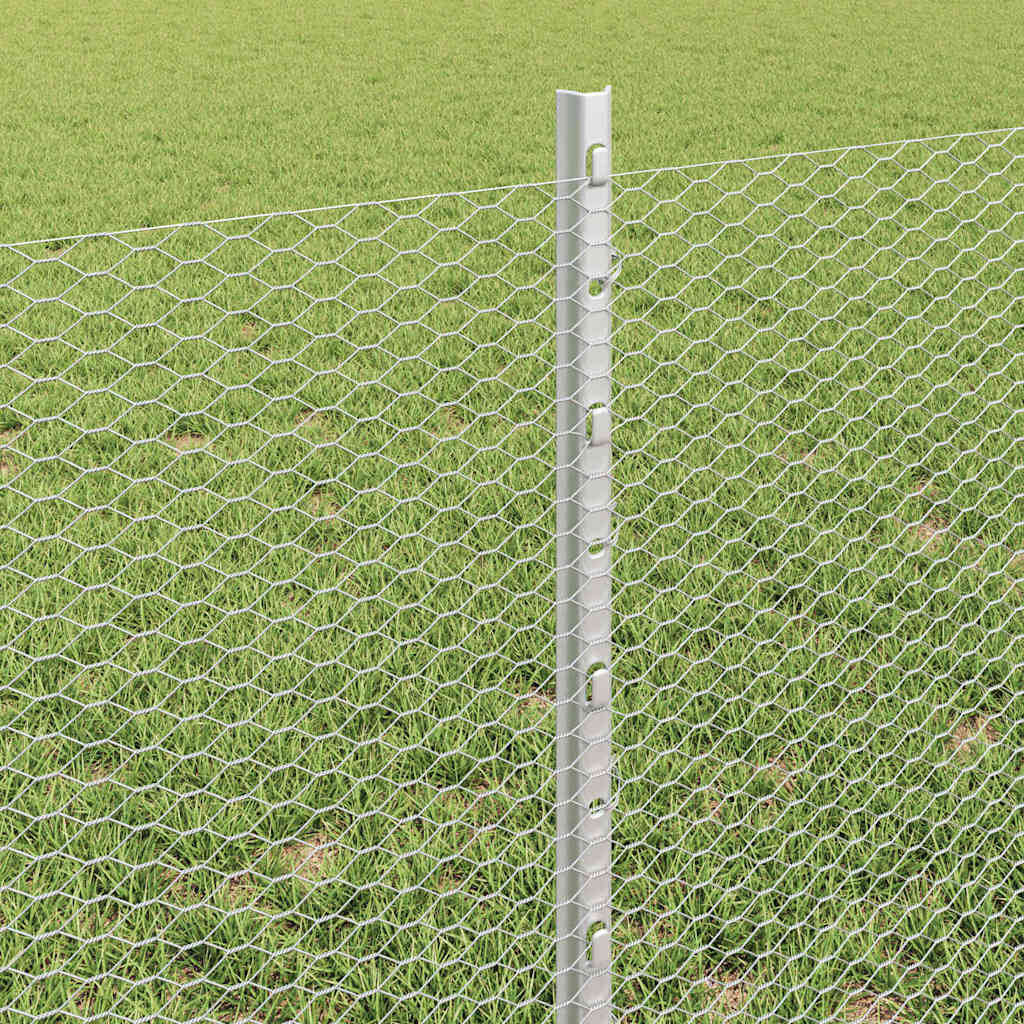 vidaXL Hexagonal Fence with Post 10 x 0.6 m Galvanised Steel Silver 4