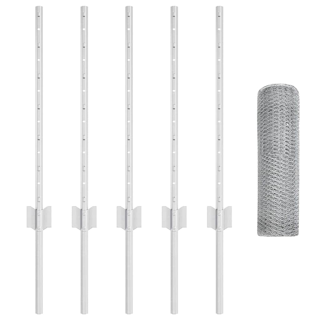 vidaXL Hexagonal Fence with Post 10 x 0.6 m Galvanised Steel Silver 5